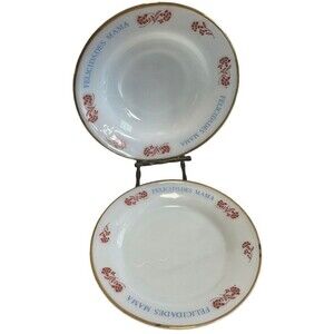 Termocrisa Milk Glass Red Blue Gold Rim Bowl & Plate FELICIDADES MAMA  Mexico